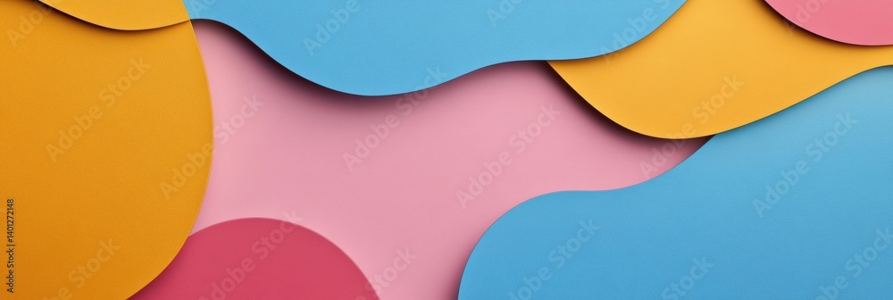 Poster colorful minimalist label sticker shapes with rounded abstract forms on a vibrant background showcas