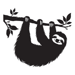 Cute Sloth Hanging on a Branch Silhouette Vector Illustration © Creative Image  