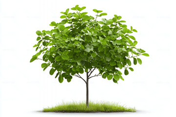 Naklejka premium vibrant green tree with lush leaves stands on patch of grass, symbolizing nature beauty and vitality