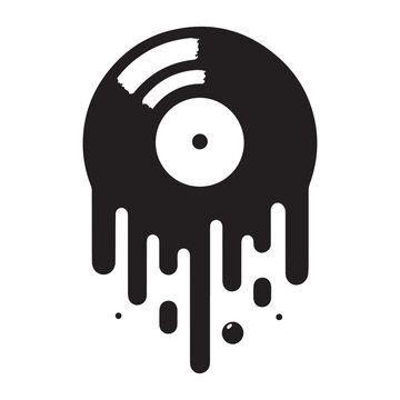 melting vinyl record black and white clip art preview