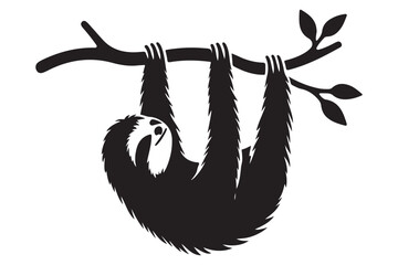 Hanging sloth silhouette on a tree branch vector illustration © Creative Image  