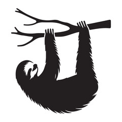 Simple sloth silhouette hanging on tree branch artwork vector © Creative Image  