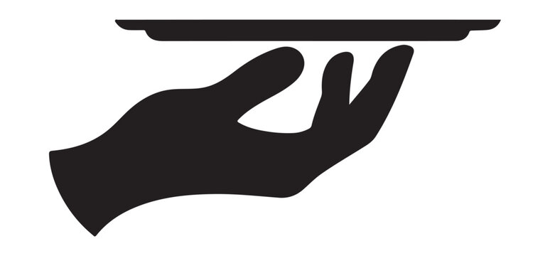 Serving hand holding tray silhouette vector service hospitality design