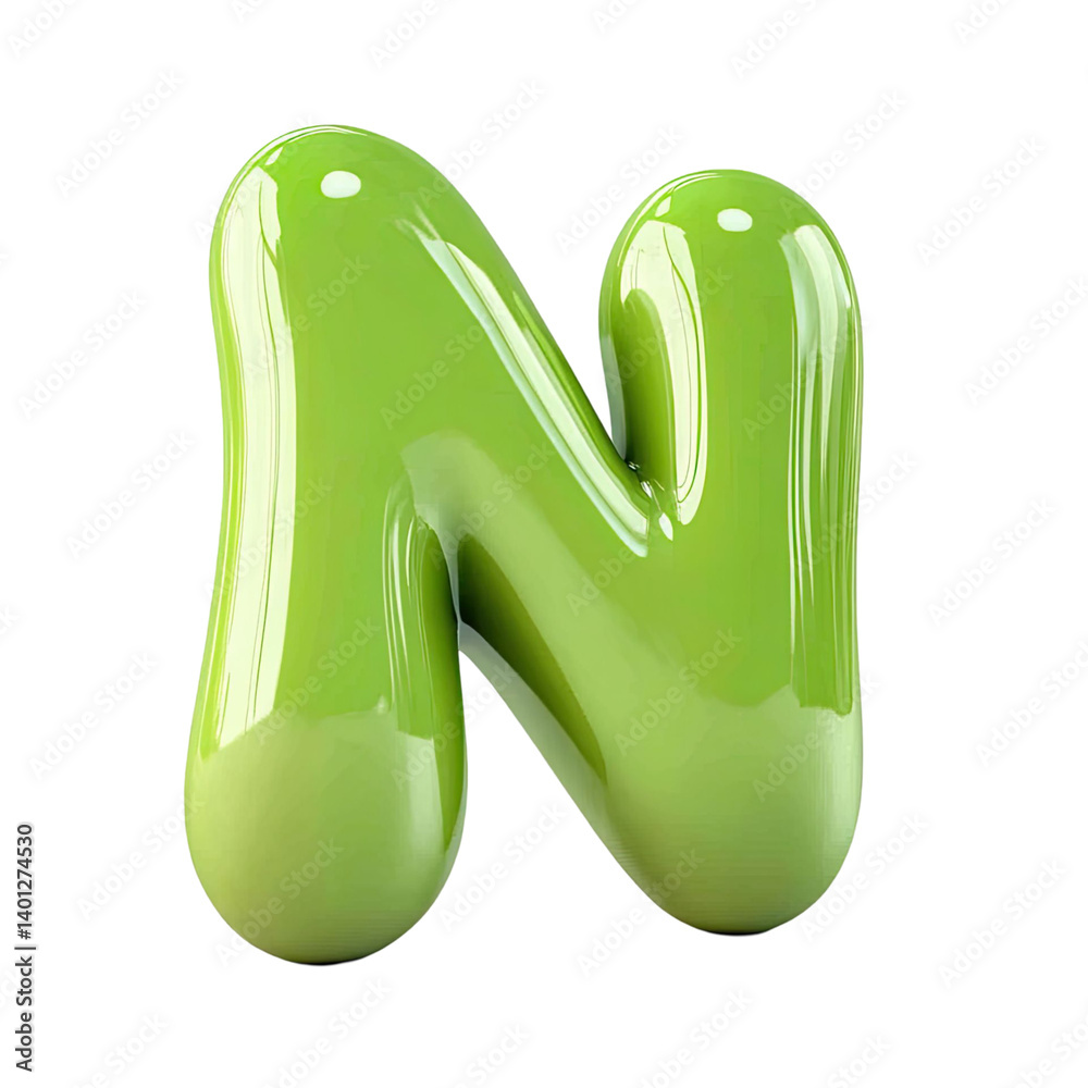 Fototapete glossy green letter n against a transparent background. the 3d rendered alphabet character shows a s