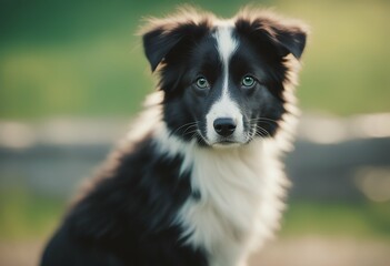 Fototapeta premium serious isolated background dog collie border camera looking portrait green clever puppy pet studio shot animal sheepdog attentive cute canino white black furry male black-and-white domestic indoor