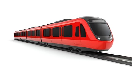 Naklejka premium Red Train on Tracks against White Background