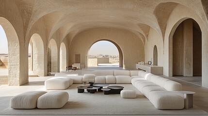 Modern Minimalist Beige Sofa Set in Spacious Arch Interior