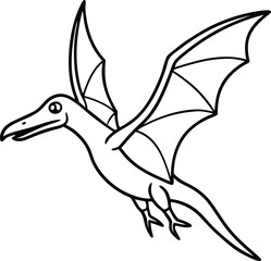 Cartoon Illustration of Flying Pterodactyl Outline Art © STOCK_wiN