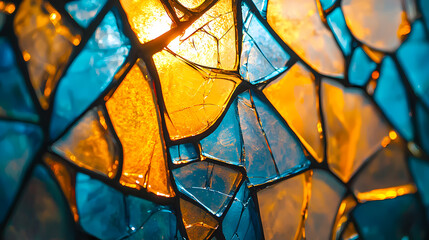 Sunlight shining through colorful mosaic glass window