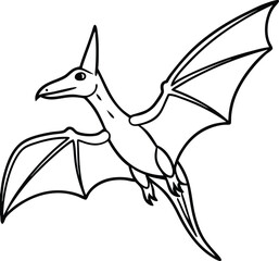 Cartoon Illustration of Flying Pterodactyl Outline Art