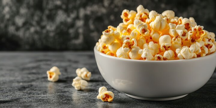 Warm popcorn served in a bowl ready for movie night or a casual snack at home for friends and family gatherings