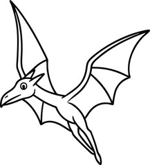 Cartoon Illustration of Flying Pterodactyl Outline Art