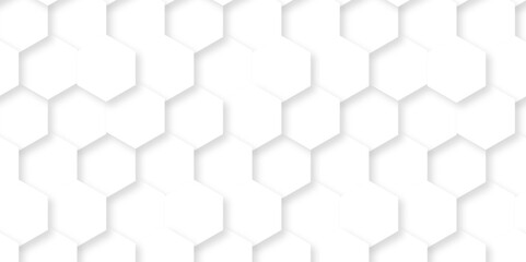 Naklejka premium Minimalistic abstract background with hexagonal lines in light. abstract geometric science technology with template background. Modern white hexagon futuristic wallpaper. Hexagon mesh cell texture.