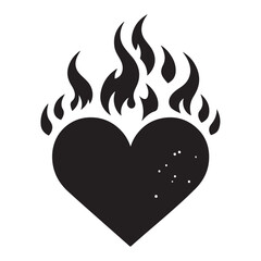Burning Heart Silhouette Vector Illustration for Valentine's Decoration