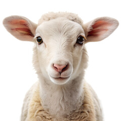 Fototapeta premium Cute lamb face close up shot isolated on transparent background