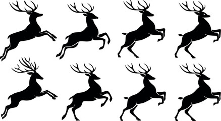Fototapeta premium Silhouette Set of Reindeer in Various Poses – Vector 