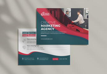 Clean Post Card Template With Dark & Red Accents
