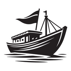 Fishing Boat Silhouette on the Water Illustration Maritime Transportation