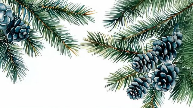 Minimal image of evergreen pine tree branches against a white background, evoking seasonal or botanical themes.
