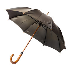 Umbrella with wooden handle isolated on transparent background