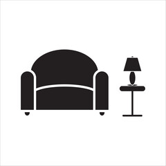 lounge sofa icon airpot sofa and small table outline black vector design on white backgroud