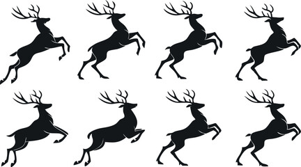 Silhouette Set of Reindeer in Various Poses &ndash; Vector 