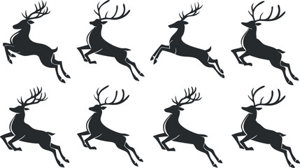 Obraz premium Silhouette Set of Reindeer in Various Poses – Vector 