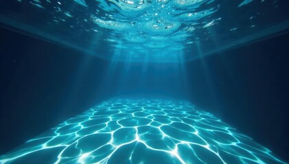 Dark blue ripped pool, underwater view, water surface, image, tear