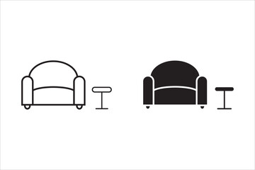 lounge sofa icon airpot sofa and small table outline black vector design on white backgroud © Nuri