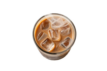chai latte drink in glass cup with ice cubes on transparent background 