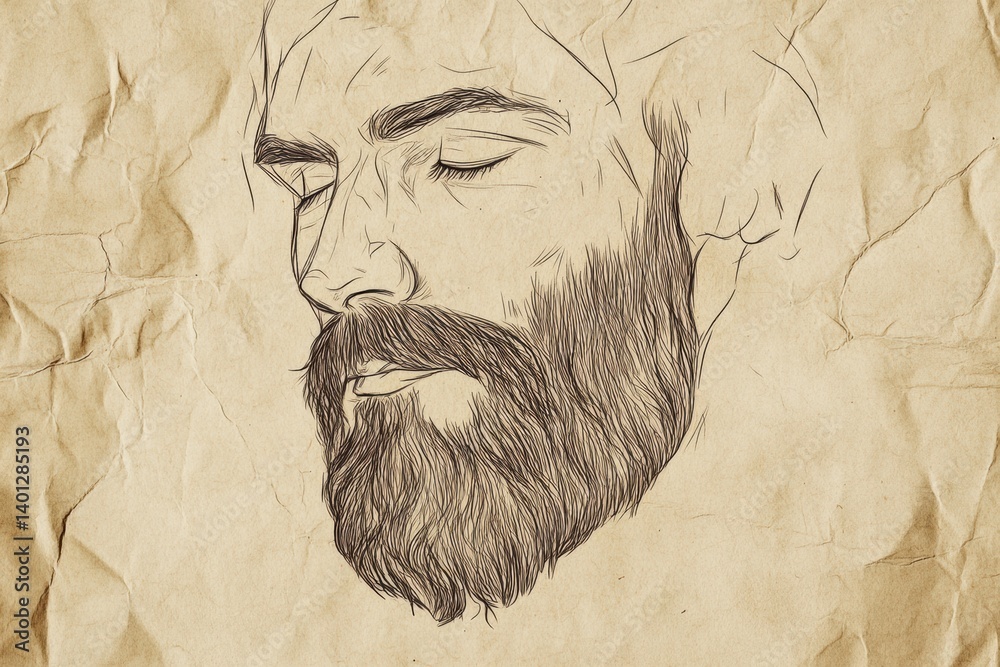 Fototapete minimalist beard illustration on textured craft paper showcasing artistic simplicity and style in a 