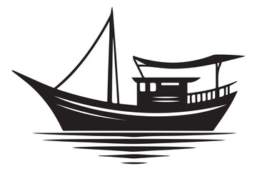 Traditional Fishing Boat Silhouette Vector Illustration for Maritime Activities