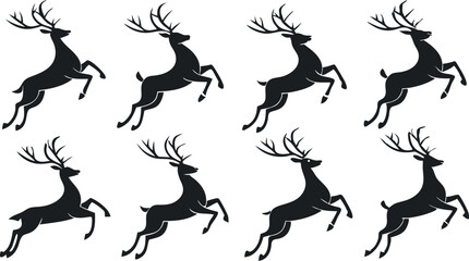 Fototapeta premium Silhouette Set of Reindeer in Various Poses – Vector 