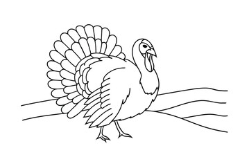 Simple Turkey Outline On Hill For Coloring Book Or Thanksgiving Designs