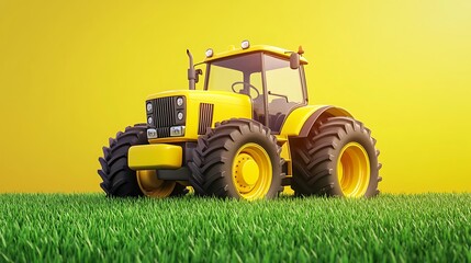 Obraz premium Yellow Tractor on Grassy Field