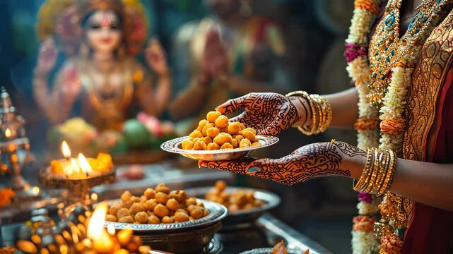 Navratri sweets offered during religious ritual
