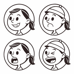 Cartoon girl with different facial expressions