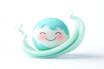 Obraz premium Happy Earth surrounded by swirling water, representing environmental care and sustainability.