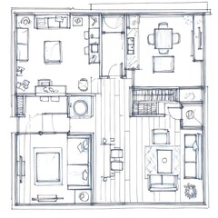Open living space in apartment floorplan high resolution picture