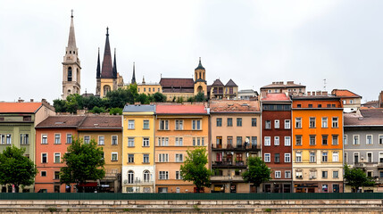 Fototapeta premium Colorful European Cityscape With Old Town Buildings
