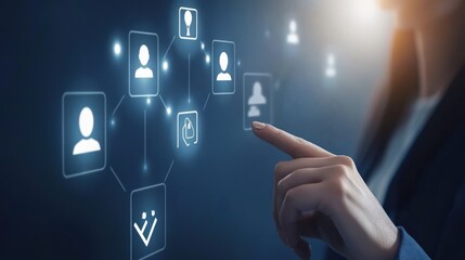 Digital Network Connection:  Interactive Data Visualization, Human Resource Management, Online Platform, Global Communication, Technology Advancement, Business Strategy,  Future Innovation