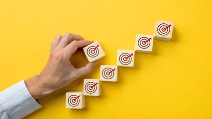 Set new goals. Career development, or motivational concepts. Ambition, strategic planning