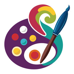 Paint Brush with Swirl on Palette Illustration for Artistic Work
