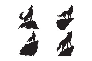 Howling Wolf Silhouette on Cliff Black Wolf Vector Art