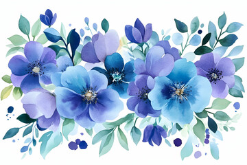 Watercolor 2025 typography in blue and purple, surrounded by pastel flowers and green leaves for a fresh floral design.