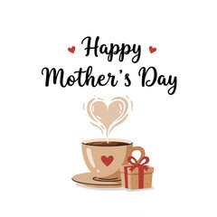 Obraz premium Heartwarming coffee cup with gift for Mothers Day in minimal vector art