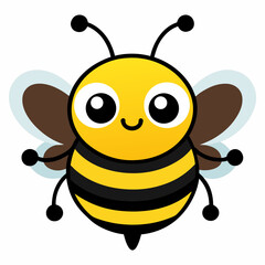 A cute yellow and black cartoon bee, a happy flying insect with wings, carries sweet honey, an illustration of nature's funny animal