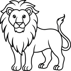 Fototapeta premium Black and White Illustration of a Standing Lion with Detailed Mane