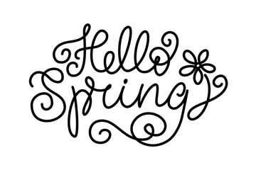 Hello Spring lettering in script style. Hand written calligraphy  with flourish in line style
