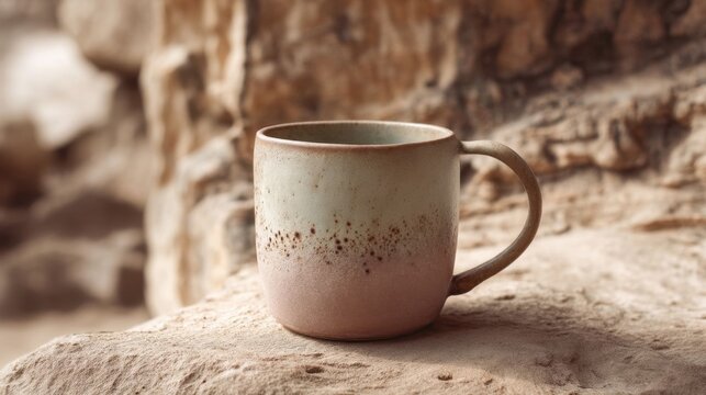 A unique ceramic mug on stone.